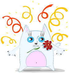 Image showing Cartoon cat with flower