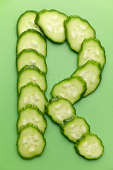 Image showing R letter made of raw cucumber