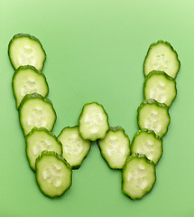 Image showing W letter made of raw cucumber