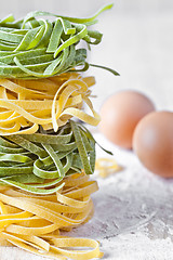 Image showing italian pasta tagliatelle, flour and eggs