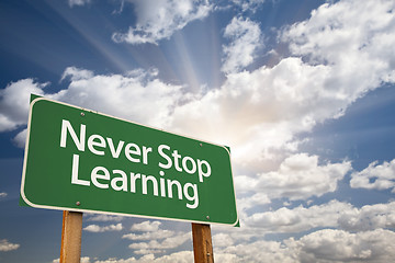 Image showing Never Stop Learning Green Road Sign