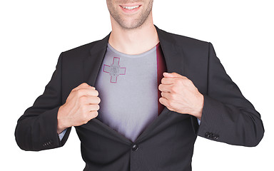 Image showing Businessman opening suit to reveal shirt with flag