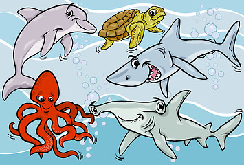 Image showing sea life animals and fish cartoon