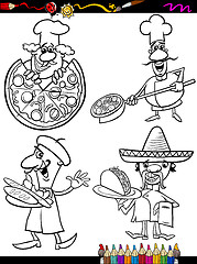 Image showing cook chefs set cartoon coloring book