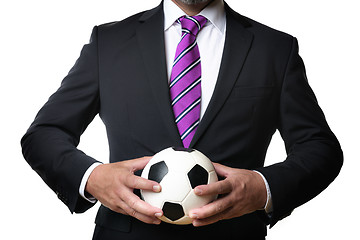 Image showing Business man with soccer ball