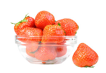 Image showing Red strawberries in transparent plate isolated on white