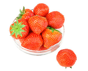 Image showing Red strawberries in transparent plate isolated on white