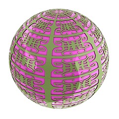 Image showing Arabic abstract glossy dark green geometric sphere and pink sphe