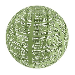Image showing Arabic abstract glossy dark green geometric sphere