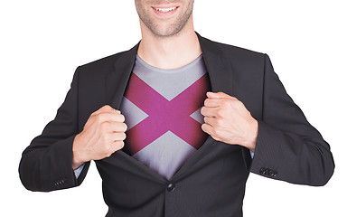 Image showing Businessman opening suit to reveal shirt with state flag