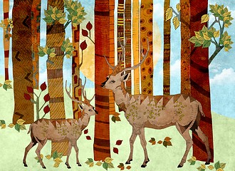 Image showing Two deer in the woods