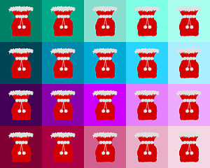 Image showing Many red St Nicholas bags on colored background