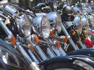 Image showing Headlights of motorbikes