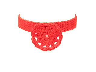 Image showing Hand worked crocheted collar with red crocheted bloom