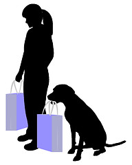 Image showing Woman and dog shopping