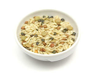 Image showing Mixed lentils with brown rice in a bowl of chinaware