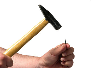 Image showing To bang with a hammer on a nail 