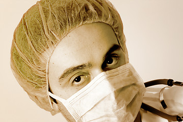 Image showing Portrait of a young doctor with stethoscope.