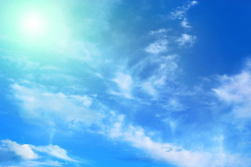 Image showing Blue sky with clouds and sunlight 