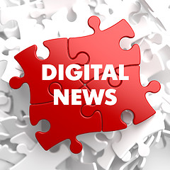 Image showing Digital News on Red Puzzle.