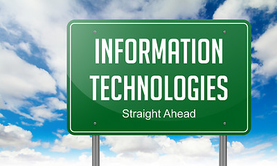 Image showing Information Technologies on Green Highway Signpost.