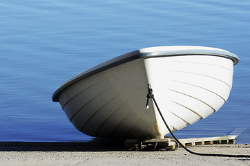 Image showing white shallop on a background of water