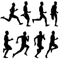 Image showing Set of silhouettes. Runners on sprint, men. vector illustration.