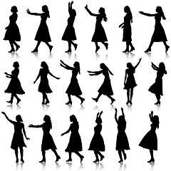 Image showing Black silhouettes of beautiful womans on white background. Vecto
