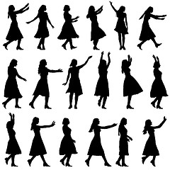 Image showing Black silhouettes of beautiful womans on white background. Vecto