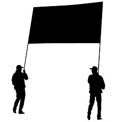 Image showing Black silhouettes of men carrying a banner on a white background