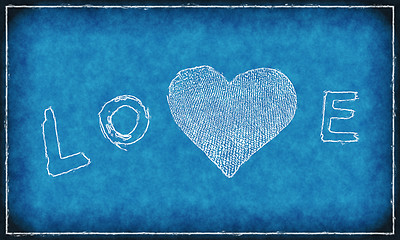 Image showing Word ''love'' with abstract heart on blue background