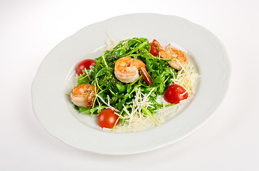 Image showing Salad from eruca and shrimps