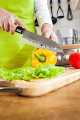 Image showing Woman's hands cutting vegetables