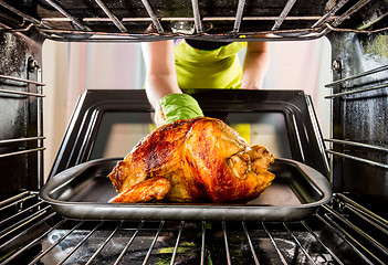 Image showing Cooking chicken in the oven at home.