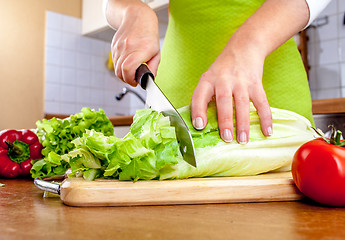 Image showing Woman's hands cutting vegetables