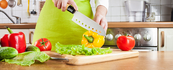 Image showing Woman's hands cutting vegetables