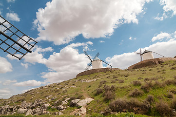 Image showing Old windmills on the hill