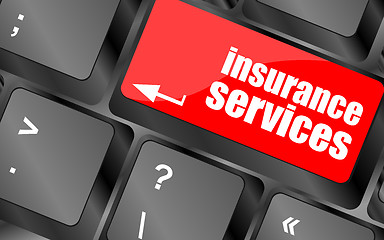 Image showing Keyboard with insurance services button, internet concept