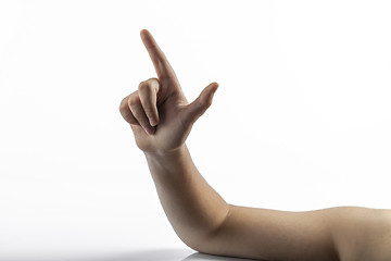 Image showing Young hands makes gun sign