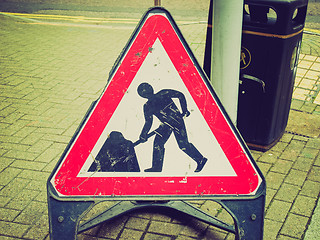 Image showing Retro look Roadworks sign