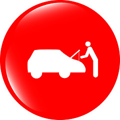 Image showing man and car on web icon (button) isolated on white