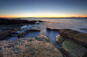 Image showing Dawn coast on the rocks at Cronulla, Australia