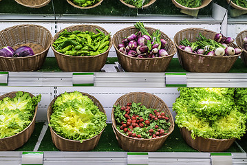 Image showing Fruits and vegetables on a supermarket shelf