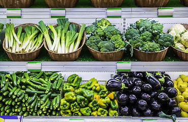 Image showing Fruits and vegetables on a supermarket shelf