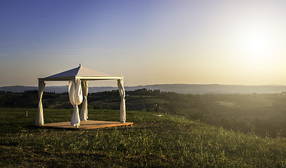 Image showing White gazebo in a mountain