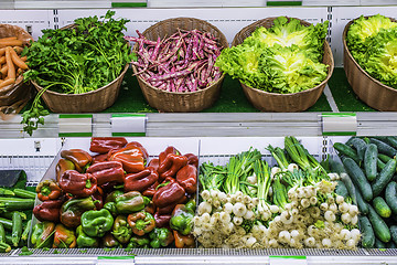 Image showing Fruits and vegetables on a supermarket shelf