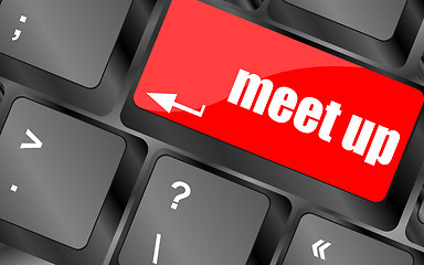 Image showing Meeting (meet up) sign button on keyboard with soft focus