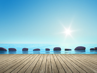 Image showing wooden jetty step stones