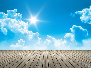 Image showing wooden jetty blue sky sun