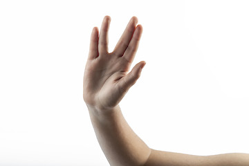 Image showing Young hands make Vulcan Salute